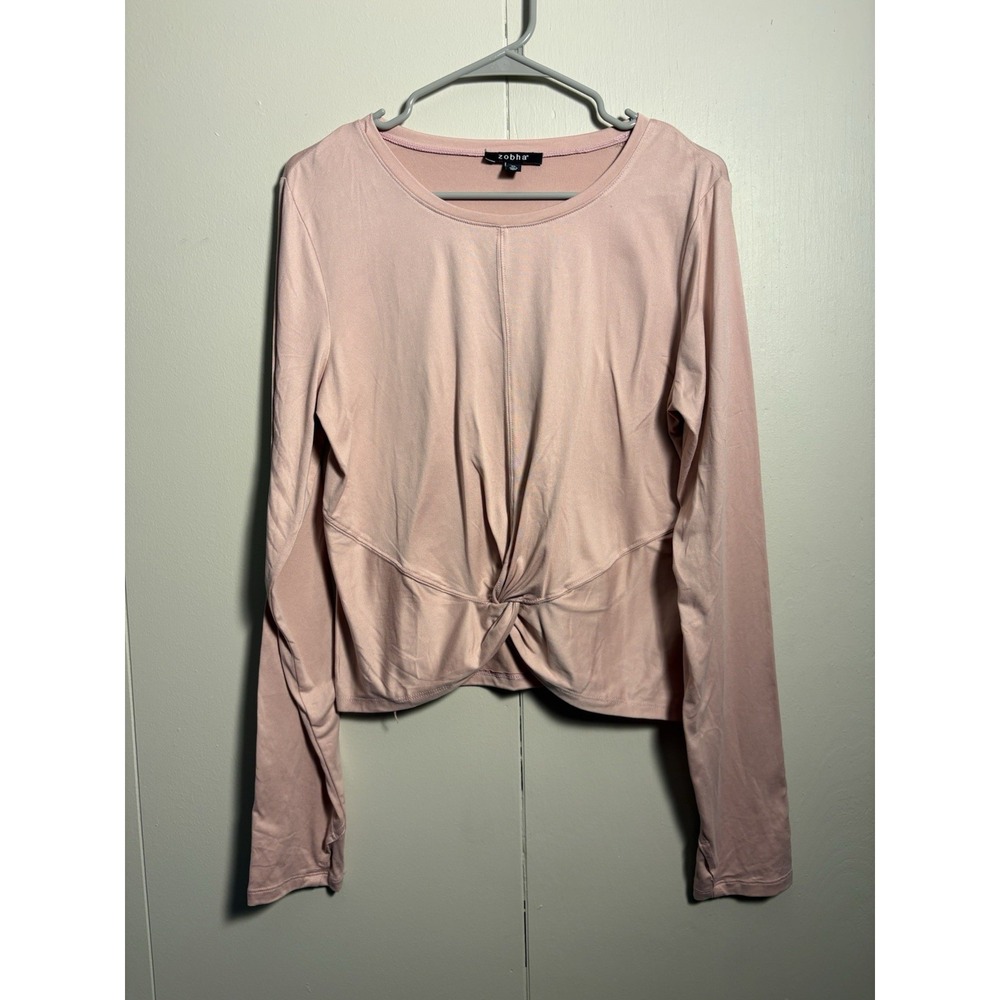 Zobha Pink Twist Front Top XL Long Sleeve Athleisure Yoga Workout Gym Soft Girl